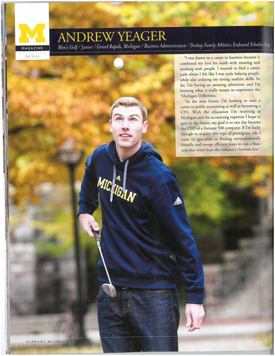 wcwhitten's tweet image. Great spotlight on @umichgolf junior @yeagbombs11 in M Magazine! Thanks to @supportmgoblue