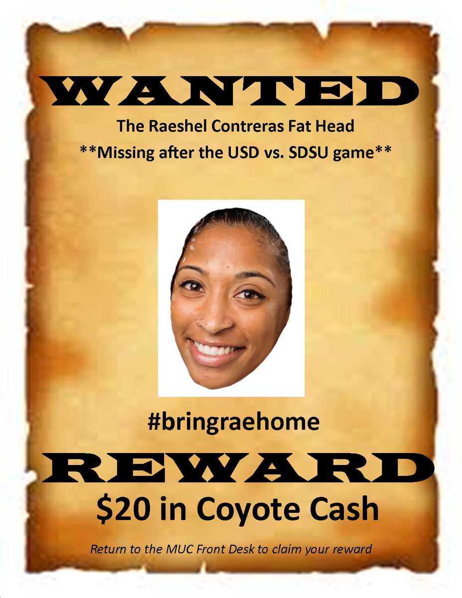 Help us find @raeshelcontrera! Her fat head sign went missing from the SDSU game Saturday!! #goyotes #bringraehome