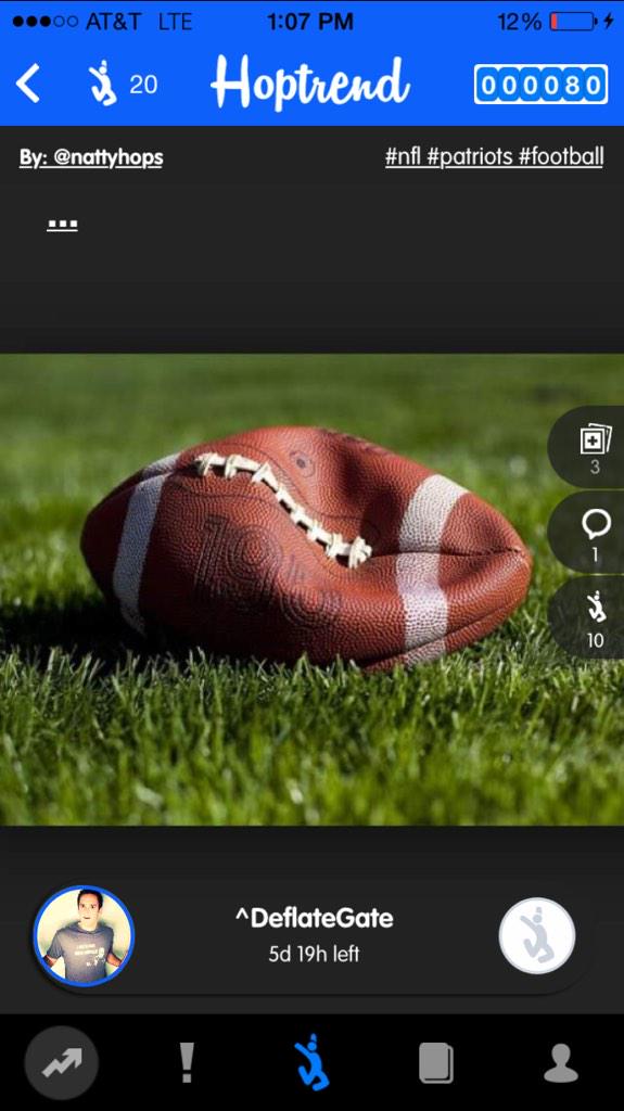 Hoptrend's tweet image. ^DeflateGate is now the top trend!