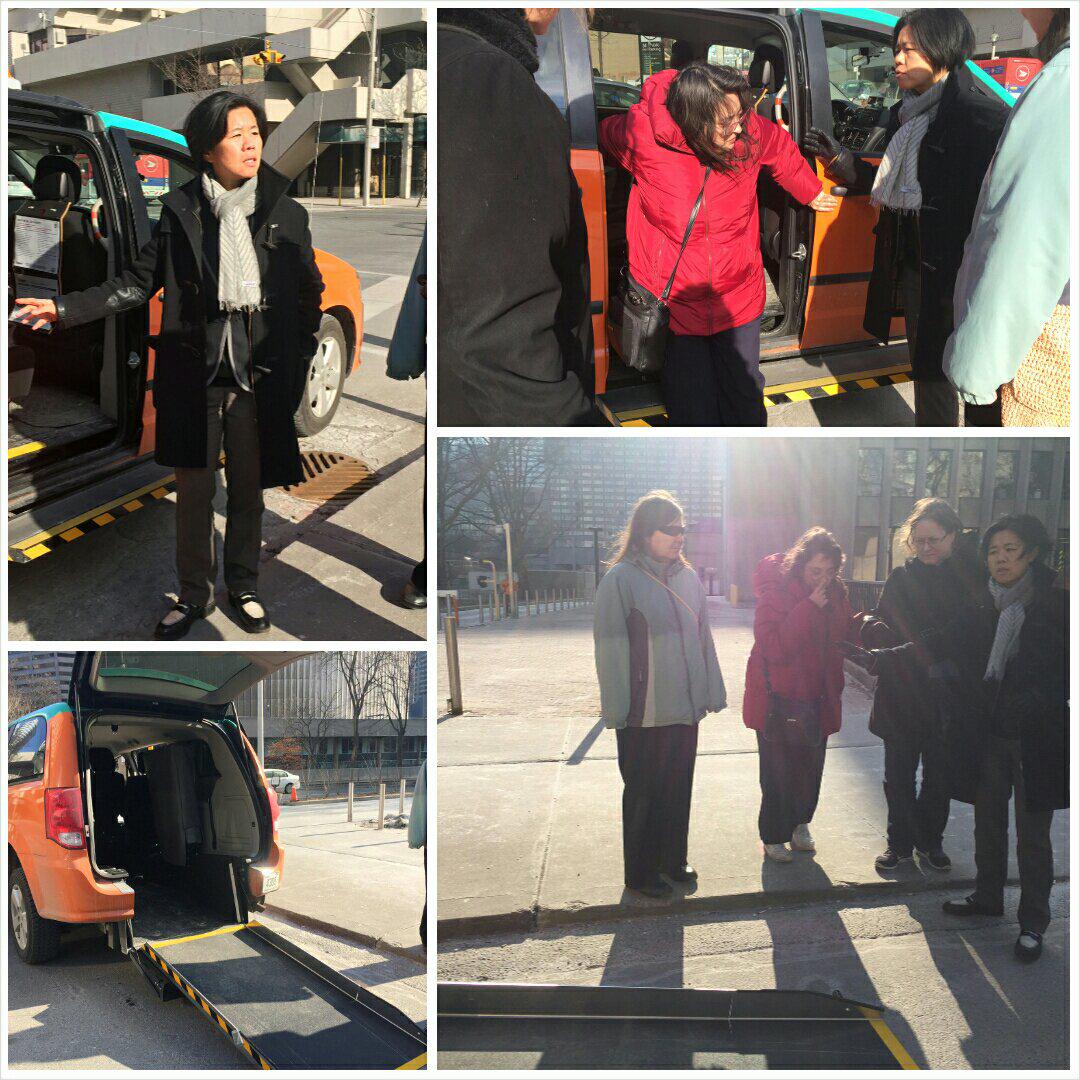 kristynwongtam's tweet photo. #Accessibility advocates demonstrating that the new back end loading minivan cabs don't work for all. #diginityforall http://t.co/xlCGzvgiKo