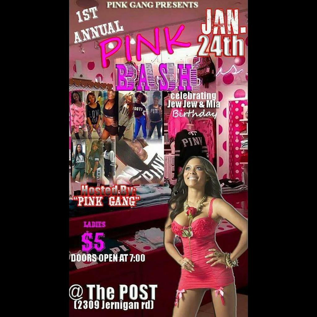 jakeyviaravnell's tweet photo. "Pink Bash" 👝👜💄 Saturday 1/24 @ The Post 2309 Jernigan rd) ! Doors open @ 7 #TurnUp 💅💃 #GetThereEarly #Thick 🙌🙌 http://t.co/8IaGye8xu6