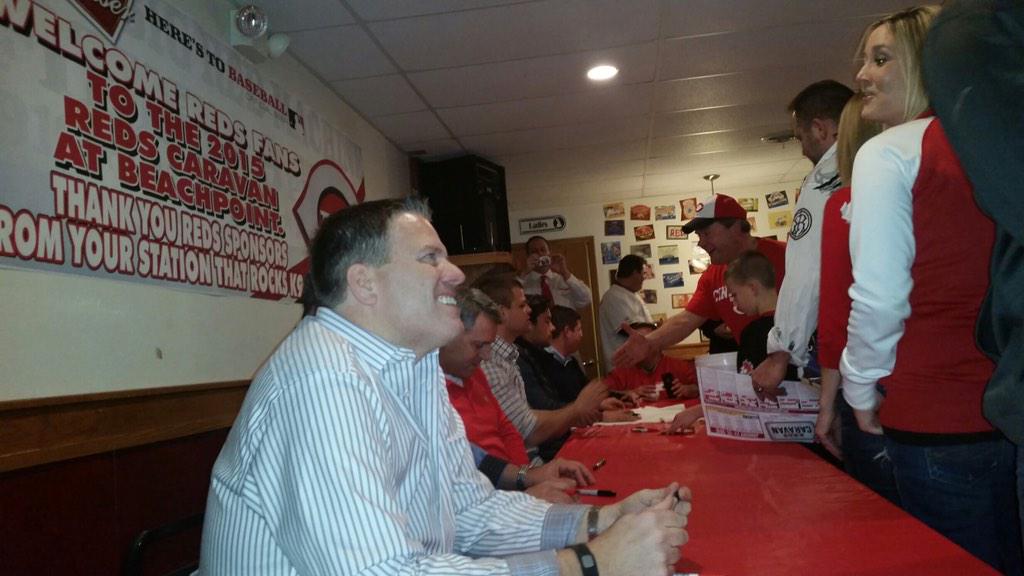 Reds's tweet photo. Talking Reds and eating frog legs in Celina. #RedsCaravan #northtour http://t.co/w2bXwTFy9X