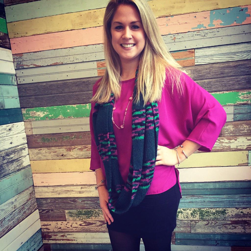 Caroline showing off her favorite Langford blouse and scarf. Call 434-293-1278 to schedule a styling session with her
