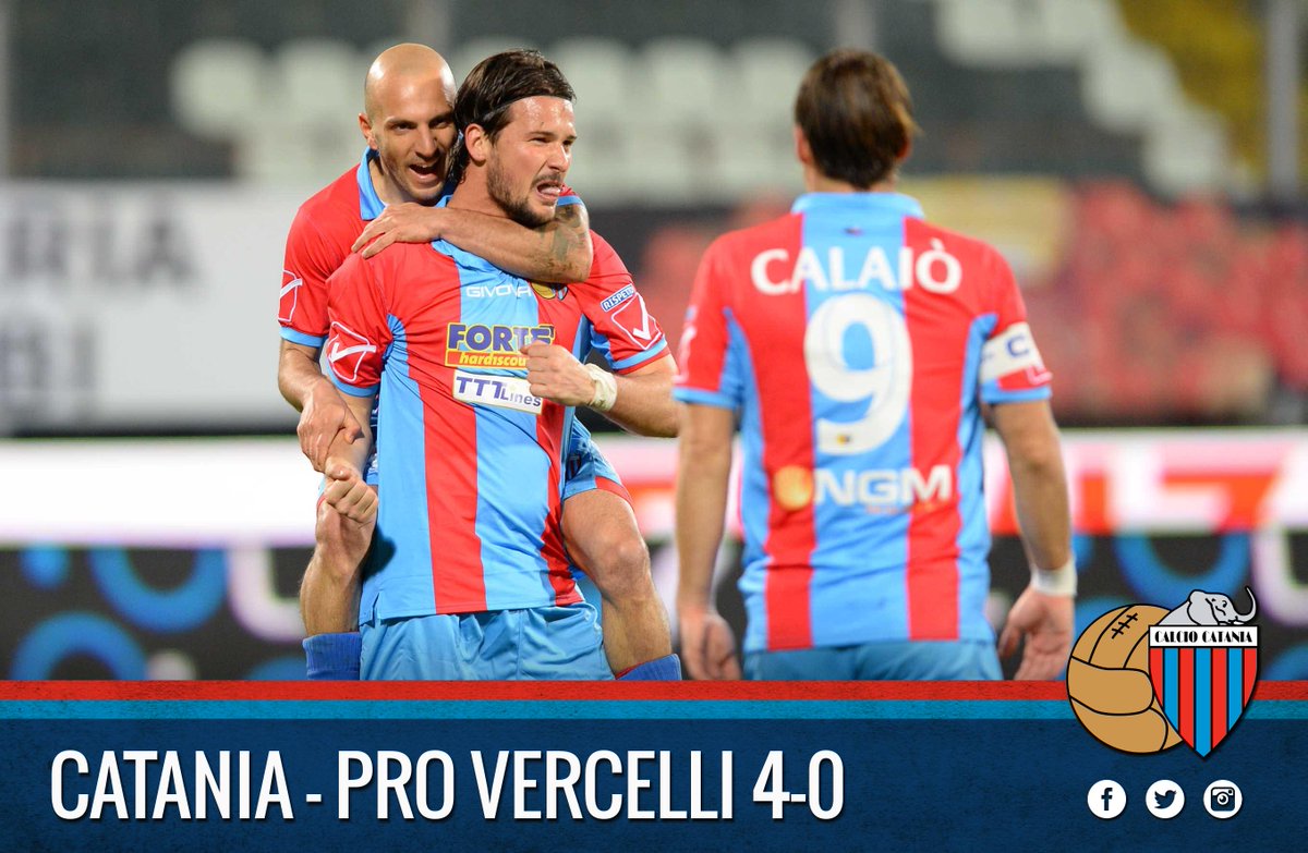 Catania's tweet photo. Risultato finale // Full-time

#CataniaProVercelli 4-0
6' Calaiò, 16' Calaiò (pen.), 33' Rosina, 58' Maniero http://t.co/exE37DpKyx