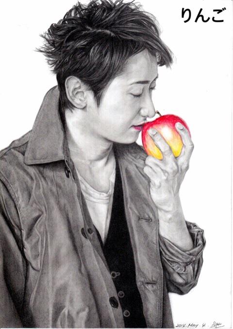 りんご智 鉛筆画。 りんご色鉛筆。