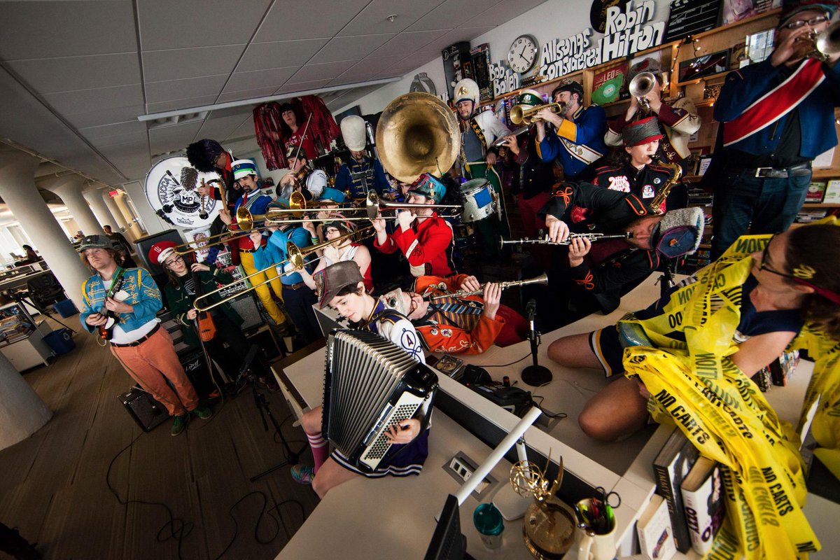 .<a href="/MuccaPazza/">Mucca Pazza</a> set a #TinyDesk record with 22 musicians &amp; three cheerleaders. More photos: on.fb.me/1CmRtKW