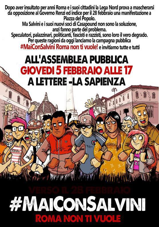Da oggi parte la campagna #maiconsalvini Roma Non Ti Vuole! Verso il #28F perché #romanonsilega