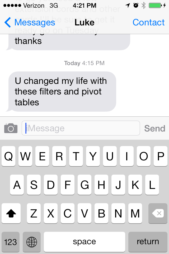 dnoelgrant's tweet image. This text changed my day #excelnerd