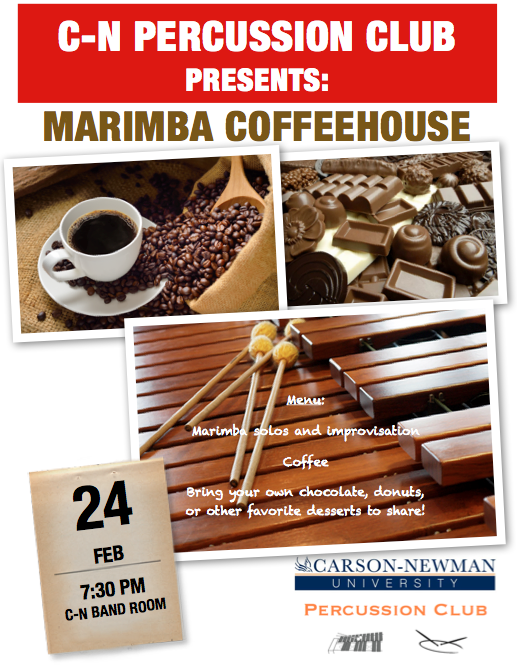 matt_weyer's tweet photo. Join @cndrumclub for Marimba Coffeehouse!  Tuesday, February 24th, 7:30 p.m. http://t.co/7p7e2AJEsD