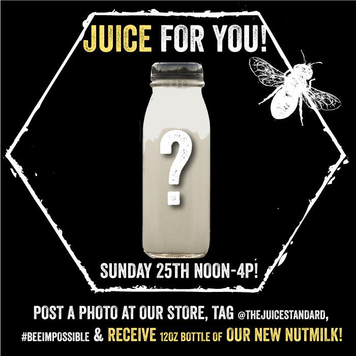 JuiceStandard's tweet photo. everybody likes free #juice! Run with us and use #BeeImPossible in your photos to receive a #freebee! http://t.co/rSdmTdZzaX