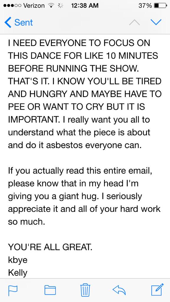 kelly_schmidt_'s tweet photo. The email I just sent to my dancers.. Idk if I should say I'm sorry or you're welcome.. πππ #techweekstruggles http://t.co/xjLYdFjjtA