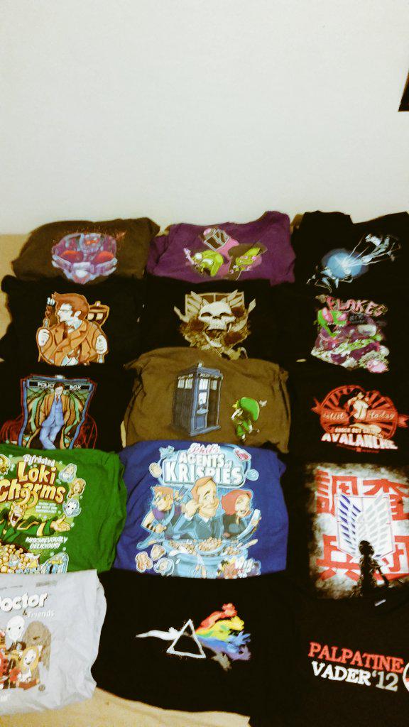 Itz_Jensen's tweet photo. Only half my collection. #tshirtproblems #nerdsrule @teefury http://t.co/97W8jvkJBh