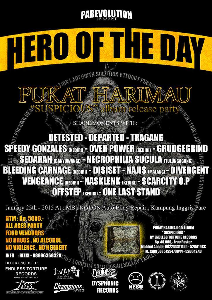 Besok minggu 25 januari kami akan tampil di acara launching album kami "Suspicious" di bengkel cat mbunglon, htm 5000