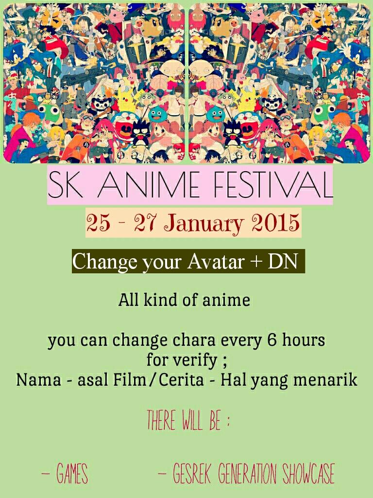 SK__ROLEPLAYER's tweet photo. @SK_XoChen @SK_TnMark 

hi. Ada event anime nih.Di baca dan ikutan ya😋 

SK ANIME FESTIVAL (Minggu - Selasa) http://t.co/v07t0EP0NI