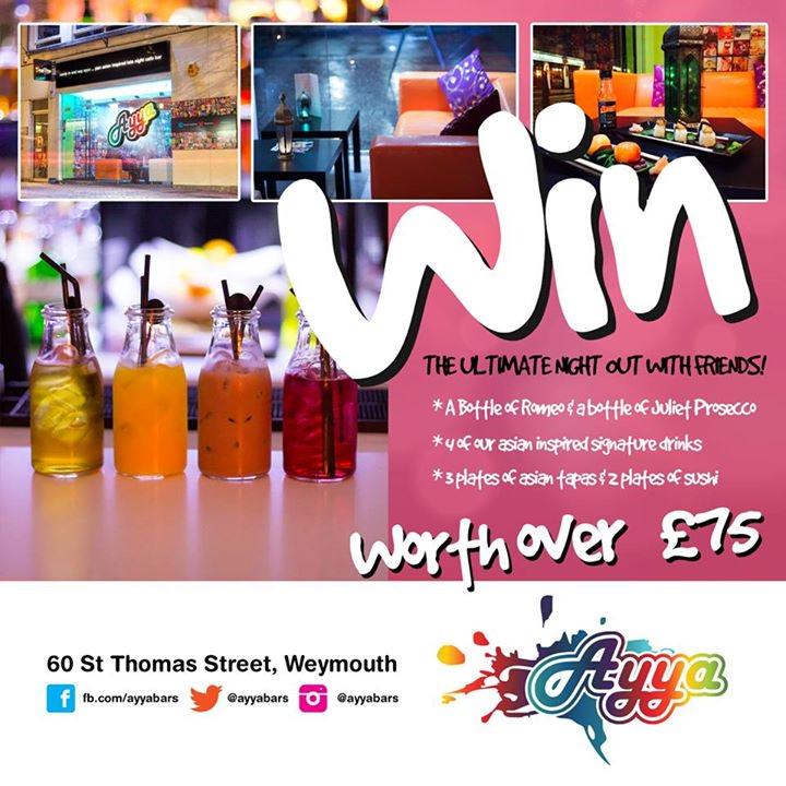 Win a £75 night out with friends at <a href="/AyyaBars/">Ayya, Weymouth</a> facebook.com/WeymouthandPor…