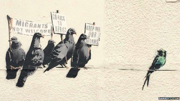 Teaching a unit on immigration. Use this Banksy mural to start the discussion.