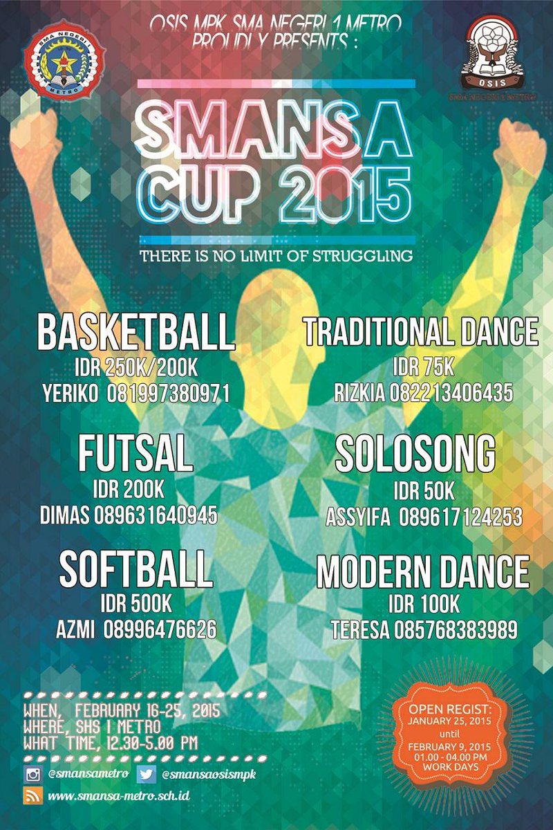 SMANSA CUP 2015  on February 16-25, 2015. Open regist JAN 25-FEB 9 2015 #SC2015 <a href="/smanempat/">SMAN 4 BANDARLAMPUNG</a> @SMANLA_BL <a href="/sman7balam/">sma7balam</a>