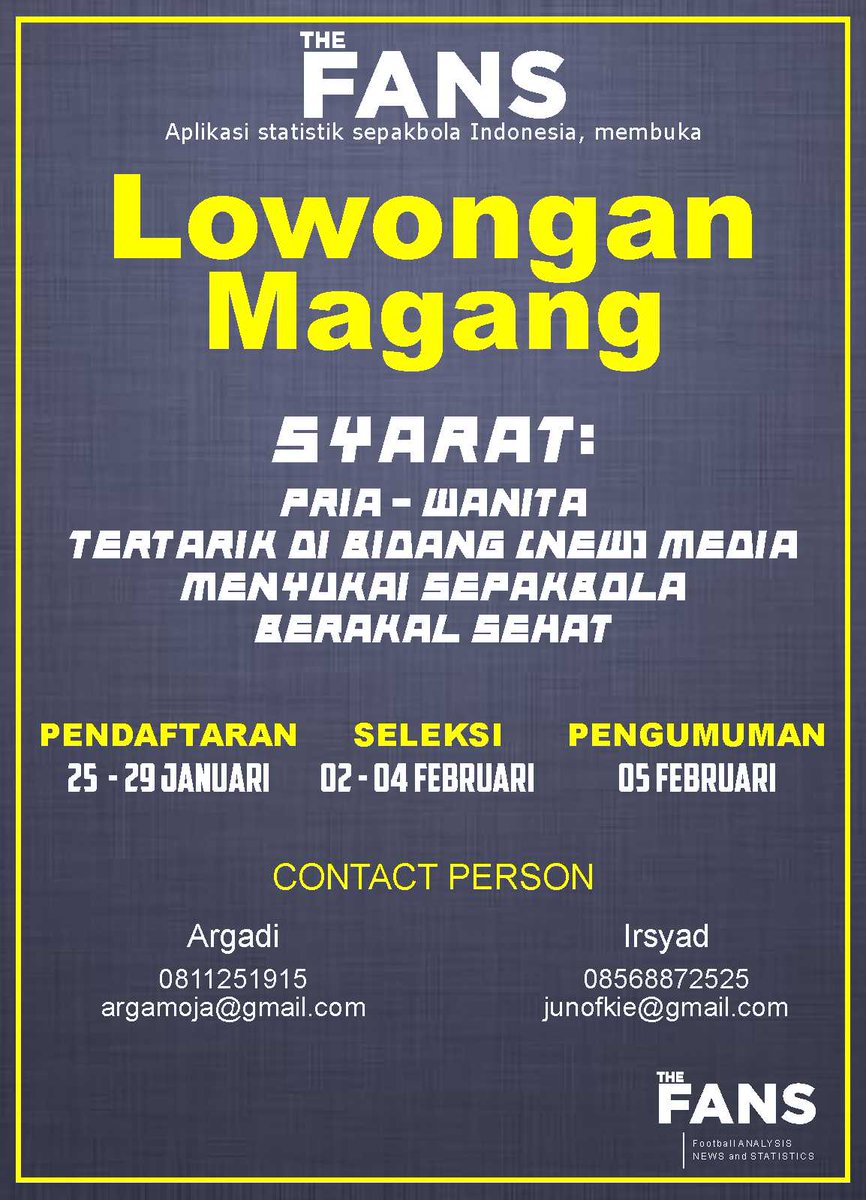 komunikasiumy's tweet photo. Info magang di @TheFansApp  buat yg suka bola @IK_UMY2012 @broadcast12_UMY @ikomUMY_14 @IK_UMY2013   DKK http://t.co/k5AsgqyWU1