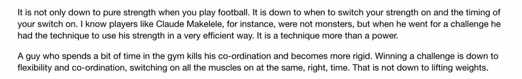 Revealing quotes from Arsene Wenger today (via <a href="/arseblog/">arseblog</a>). Any thoughts on his views on lift weights?