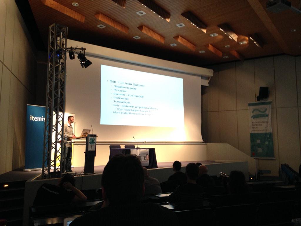 DataDuke's tweet image. Datomic commercial database with a strong query language with @ryujinkony @clojuredconf #clojured