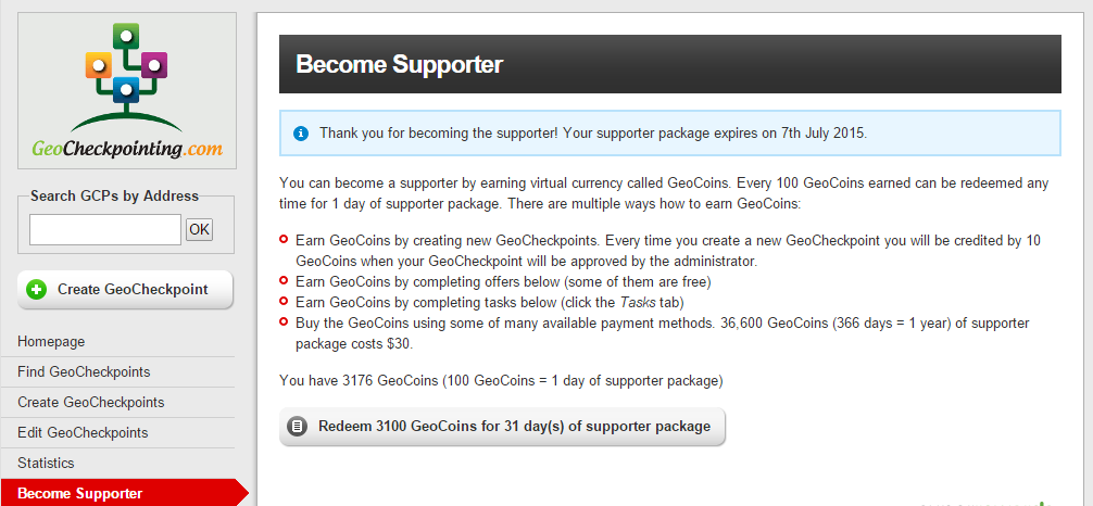 GeoCheckpoint's tweet image. Introducing a new virtual currency called GeoCoins. Earn GeoCoins and redeem them for the supporter package!