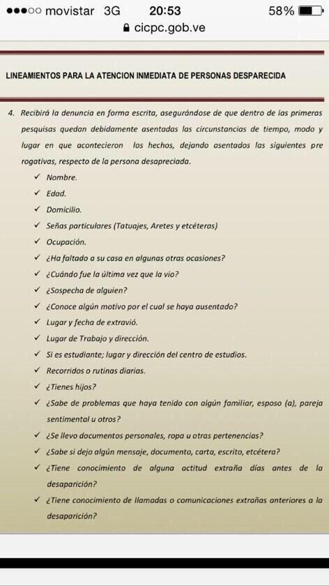 Conoce cuales son los Requisitos y lineamientos para formular una DENUNCIA sobre Persona Desaparecida ante el #CICPC