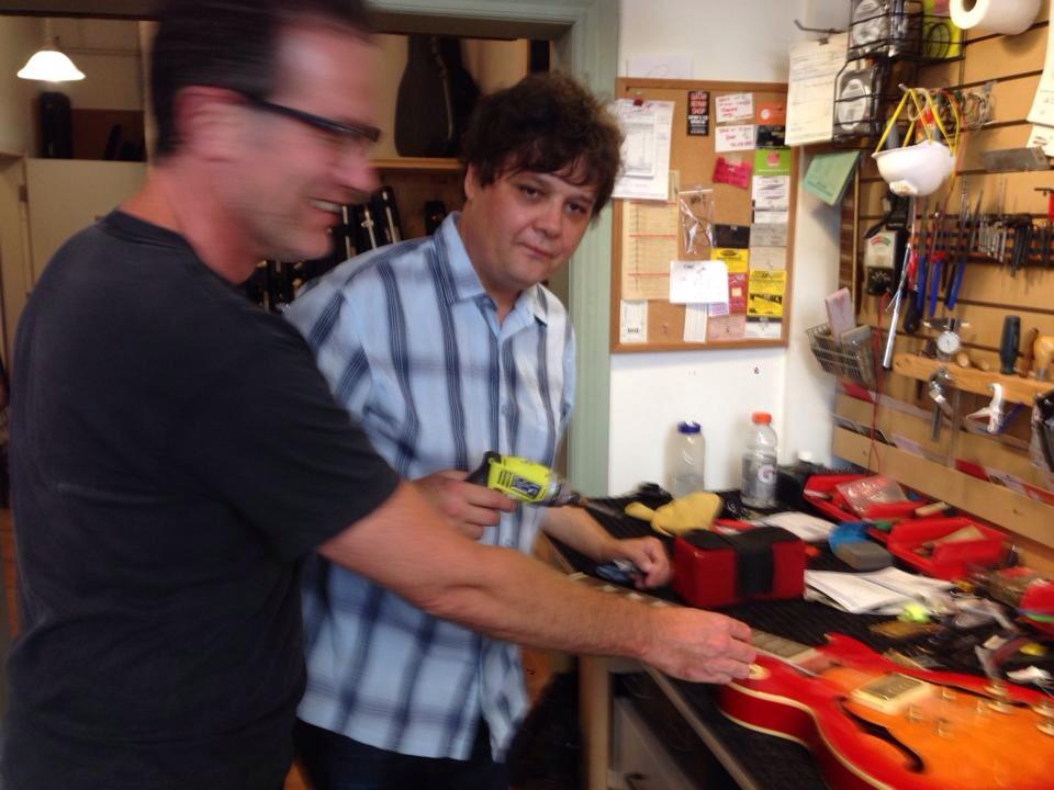 ShyboyTex's tweet photo. Our intern last month @RonSexsmith working on a few #guitars. Now available Song-writing &amp; guitar set-ups. http://t.co/5lfMvYaEcb