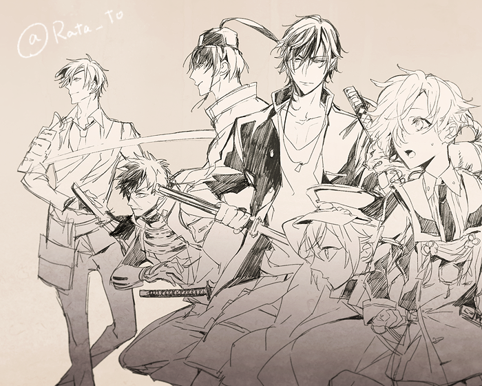 フリーお題だったのでまたうちのスタメンちゃん描いた  #刀剣乱舞版深夜のお絵描き60分一本勝負 
