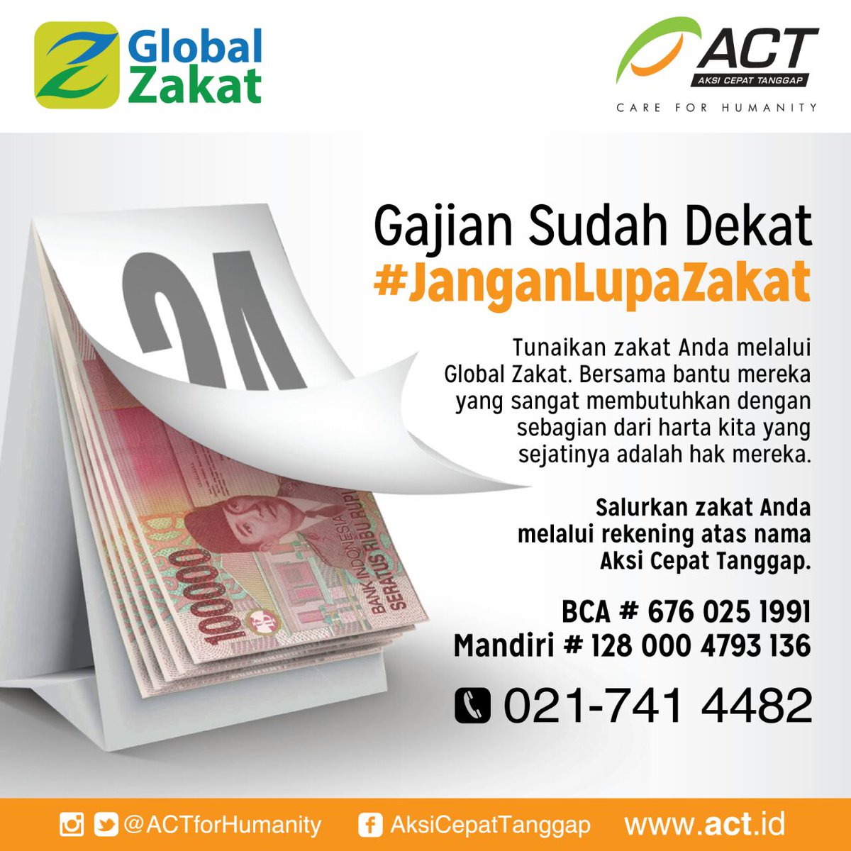 ACTforHumanity's tweet photo. Sebagian dari rezeki yang kita terima bukanlah hak kita.. 

Yuk sucikan harta kita! :) 
#JanganLupaZakat http://t.co/jFJV6F9mAV