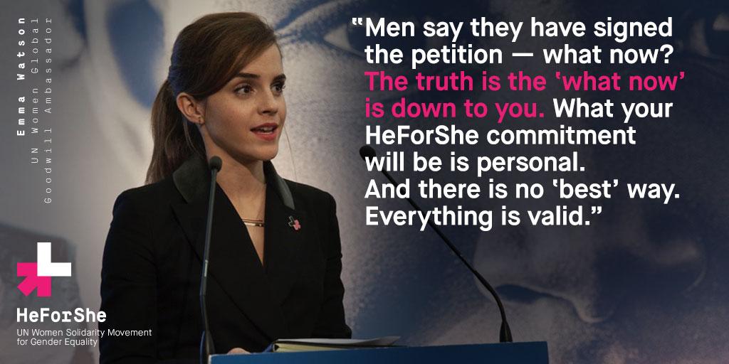 HeForShe's tweet photo. What does your #HeForShe commitment mean to you? Watch @EmWatson’s speech and be inspired: http://t.co/ElihvFfBzU http://t.co/J4xnhNRqfw