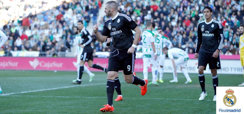 realmadriden's tweet photo. PHOTO: @Benzema celebrates his 9th goal in current Liga #CORvsRealMadrid #RMLive http://t.co/idcmkUAYM5