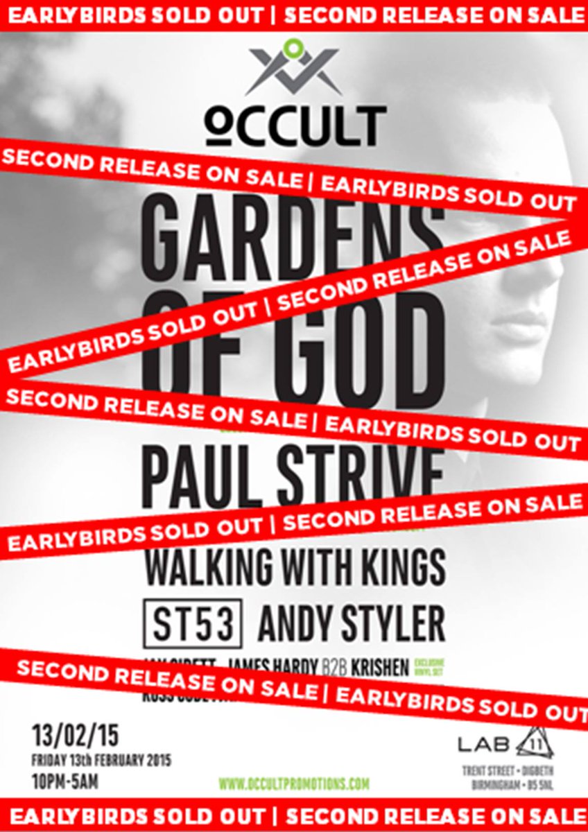 occultpromo's tweet photo. #Occult 13/02/15 Earlybirds Sold Out! Second Release on Sale Now @gardensofgod @paulstrive @Steve_Fryer_ @Lab11venue http://t.co/tjYCgXG82k