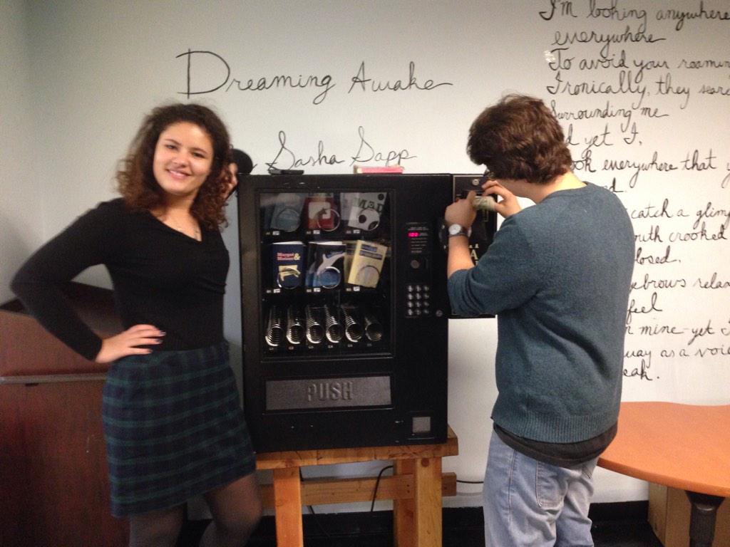 raghavakk's tweet photo. I just bought a student authored book from a vending machine @slanews how awesome is that? #educon http://t.co/5idXSn61Ec