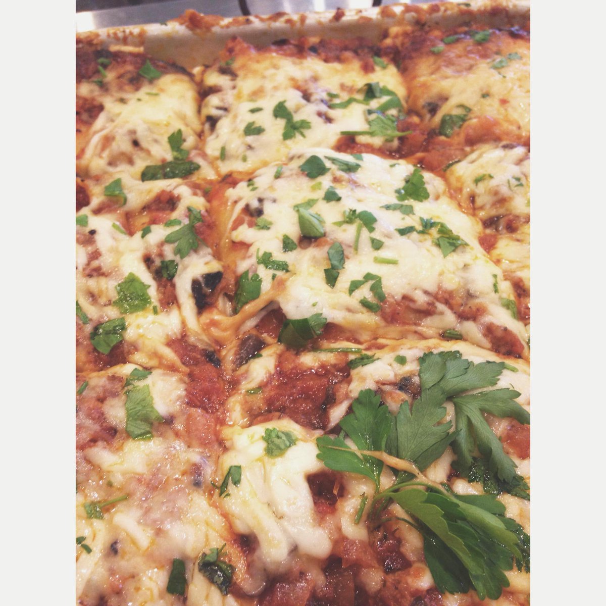 MagpiesPicnic's tweet photo. Our delicious mushroom and sausage lasagna is hot out of the oven! http://t.co/VSSYfgsI1y