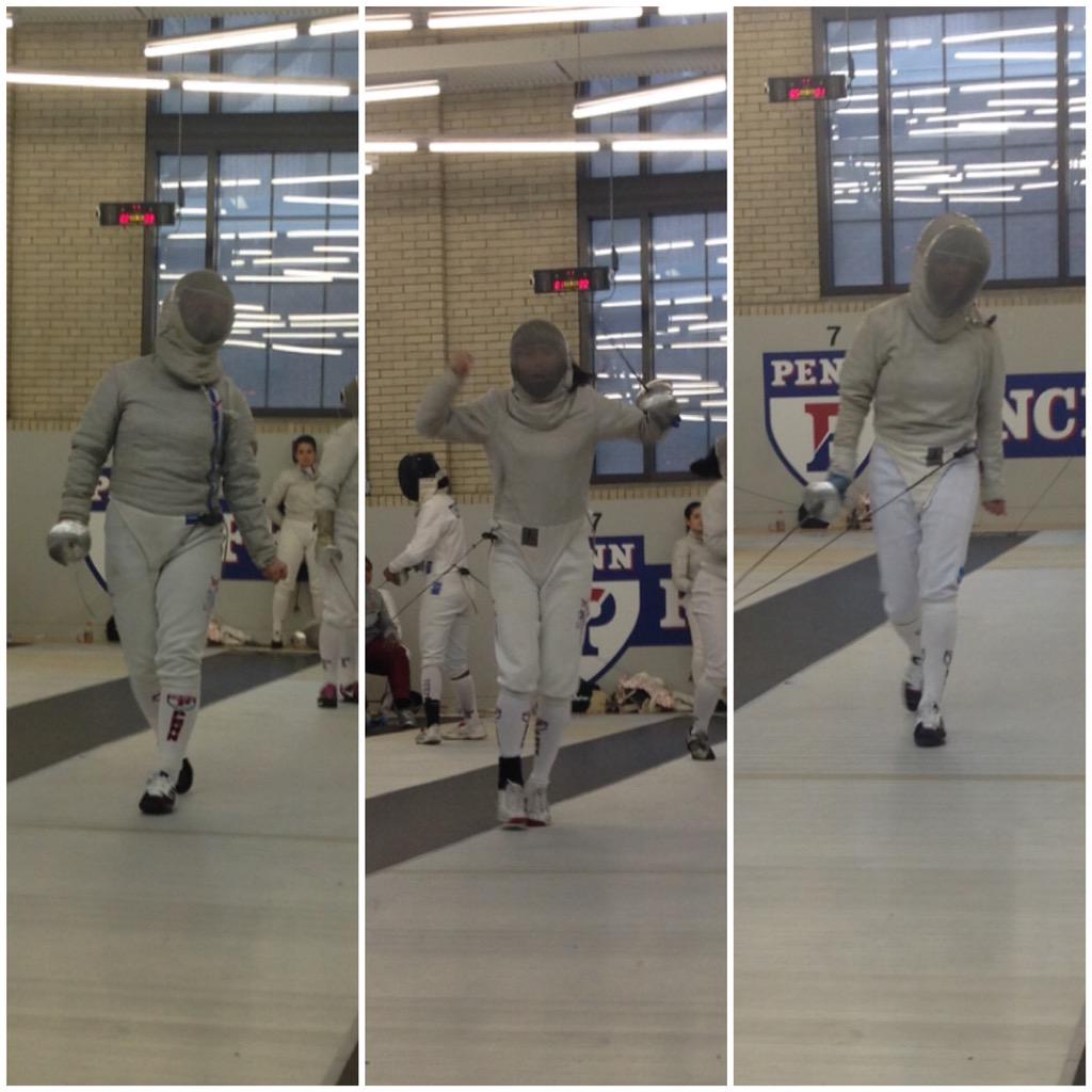 Penn_Fencing's tweet photo. Women's Saber squad fully turnt up after three clutch victories #Ofaces #swag @miss__yoshi @aeuhry http://t.co/XvXOExyPo7