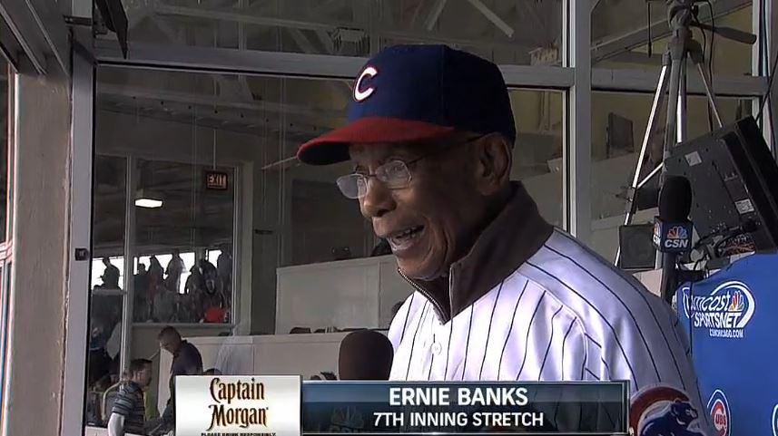 Cubs's tweet photo. Ernie loved to sing, so it feels fitting to join him in “Take Me Out to the Ball Game." http://t.co/YrGTH59Utf http://t.co/0fUFFtkAvw