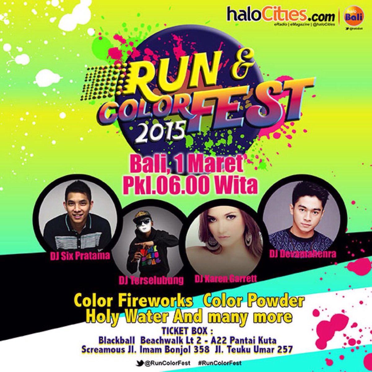 #BRCF5 Ada 2 tiket #BaliRunColorFest GRATIS. RT twit ini 1 kali saja! Diumumkan mlm ini Pkl 23:00