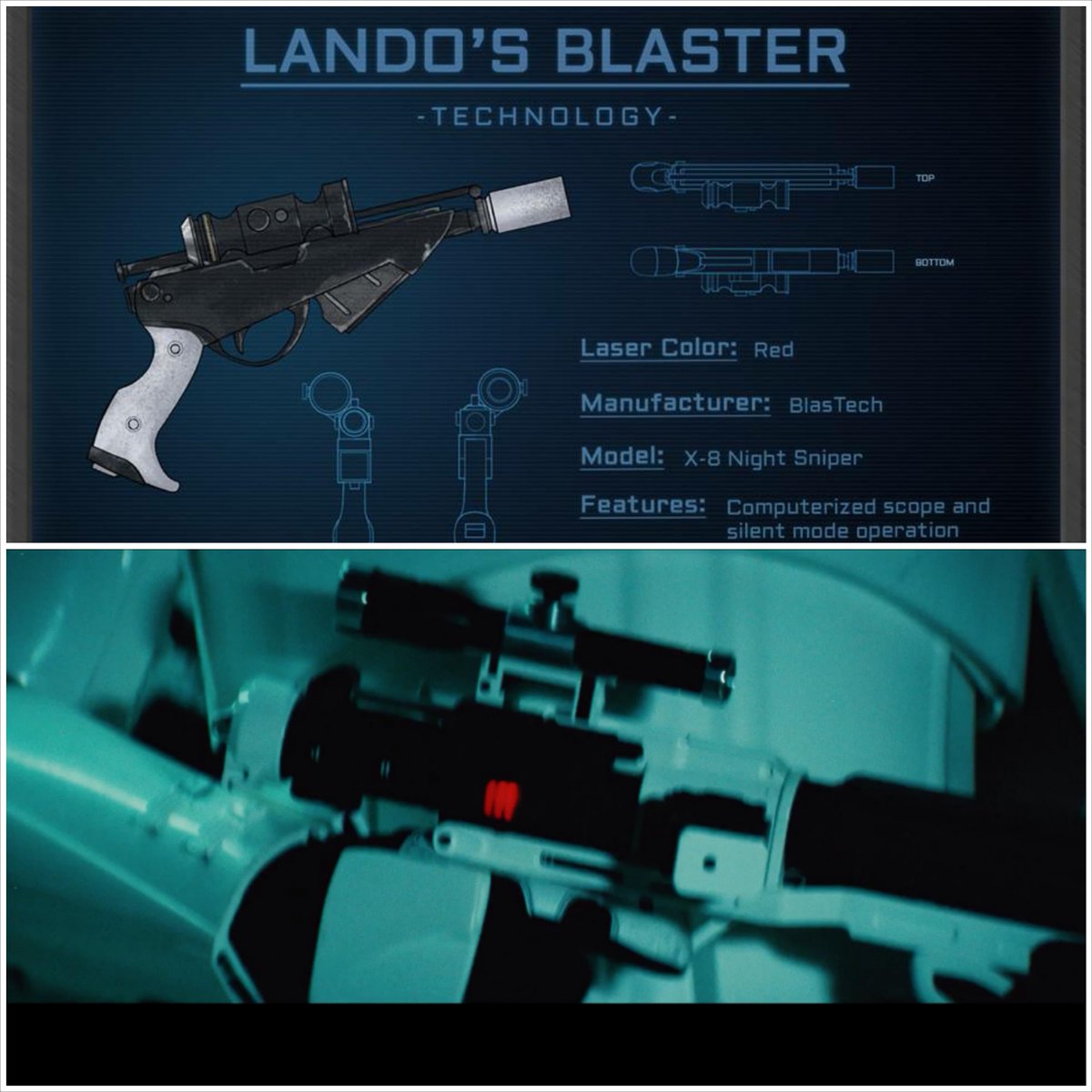 RebelsReport's tweet photo. Lando's X-8 Night Sniper & the new Stormtrooper rifle you will notice any similarities? #TheForceAwakens #BlasTech http://t.co/ChoXvifSJB