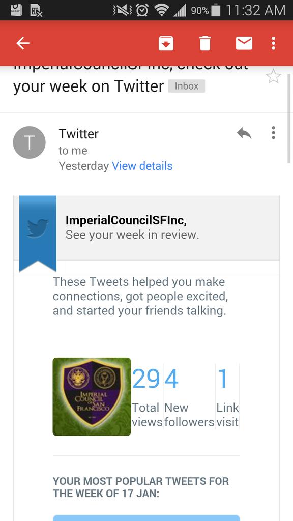 Exciting news  report. This week 294 NEW followers our <a href="/ICSFInc/">ImperialCouncilSFInc</a>.. Find us and follow us now. <a href="/ICSFInc/">ImperialCouncilSFInc</a>  #ICSF50
