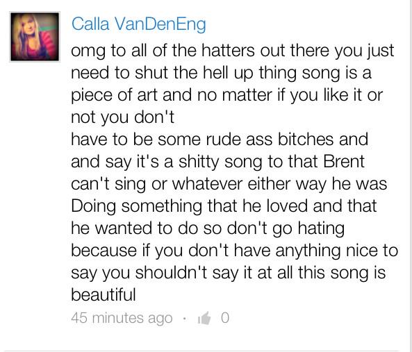 Calla221's tweet image. my response to all of the hate comments on Brent's song doubt your doubts @BrentRivera