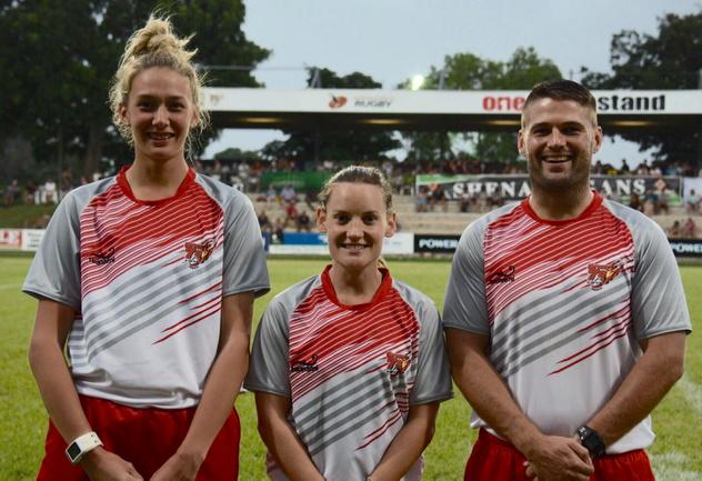 Women's Shield final referee <a href="/chynajoan/">Chyna Howlett</a> with Tyler Miller and Shannon McLachlan <a href="/QRRARefs/">QLD Rugby Refs</a> @ARURugbyRefs Darwin 7s