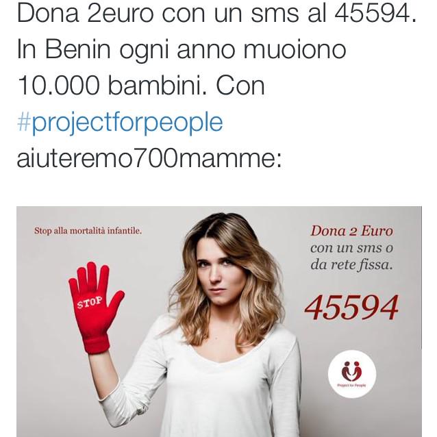 francescabarra's tweet photo. Buonadomenica!Donate2euro con sms al 45594.In Benin ogni anno muoiono10.000bambini #projectforpeople aiuterà le mamme http://t.co/pBfih5ZcBQ