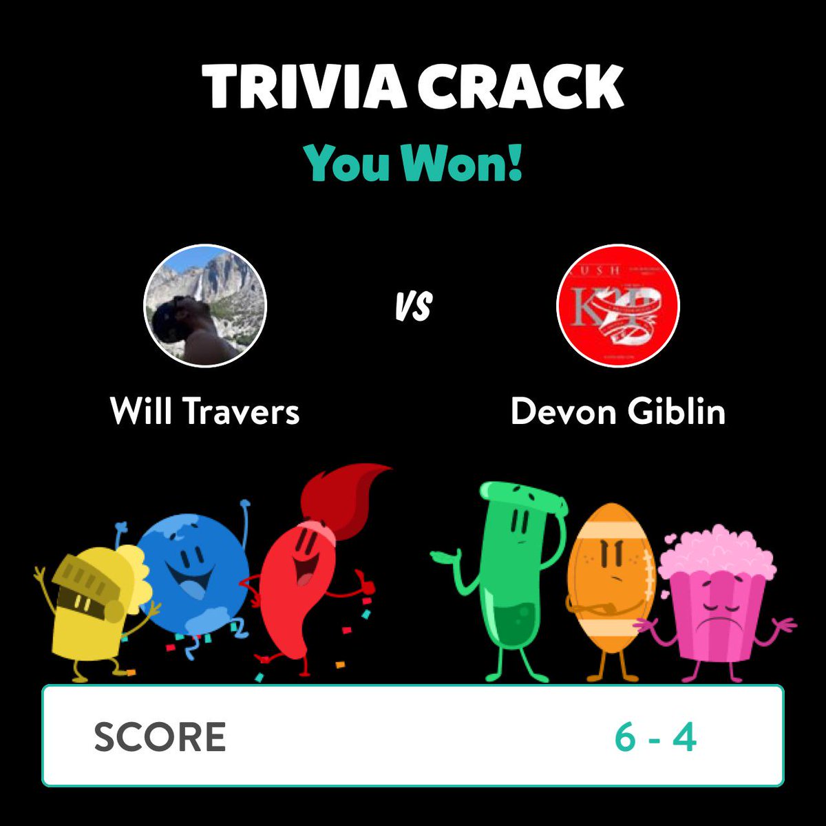 dasbootstrap's tweet image. Will Travers just won a game against Devon Giblin in Trivia Crack!  triviacrack.com/en/landing