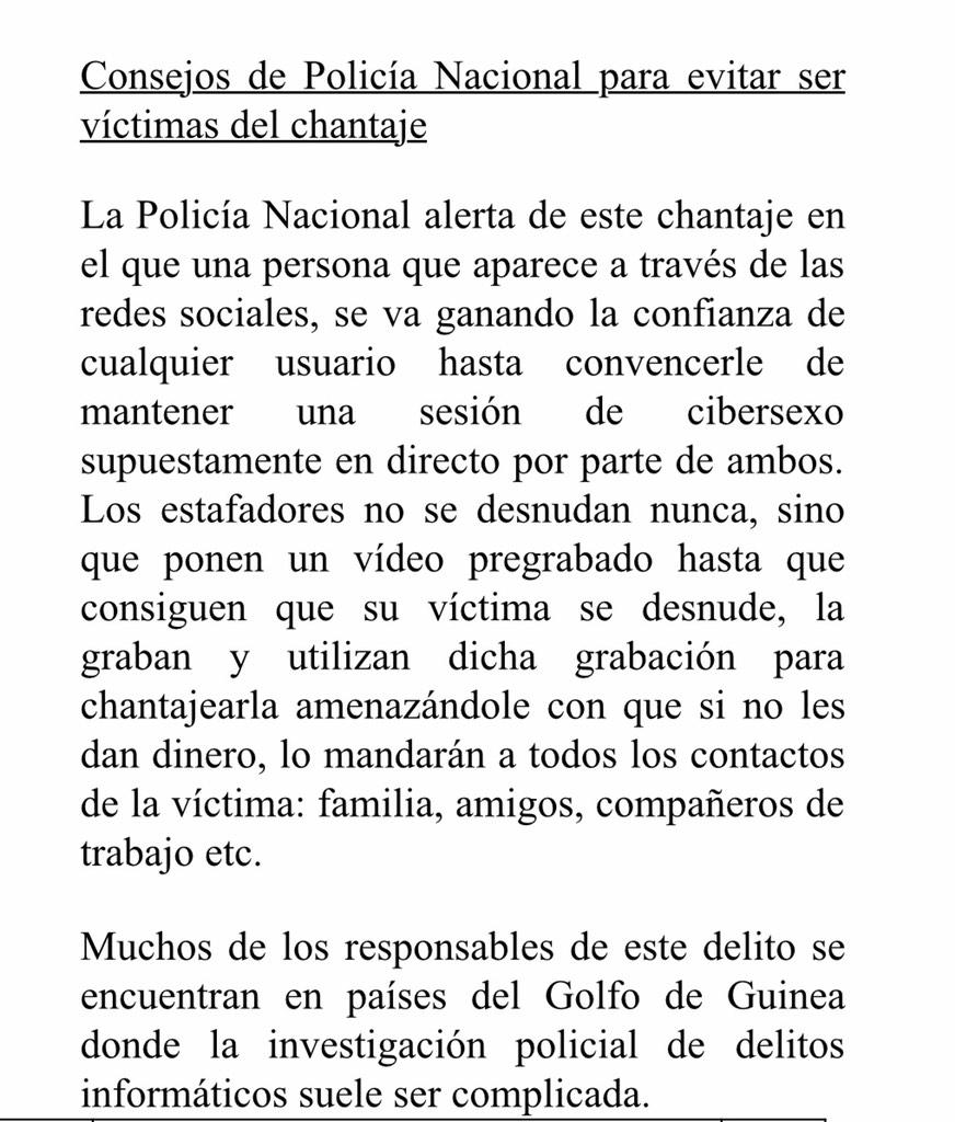 Investigan denuncias en Málaga por chantajear con difundir video sexual en internet. Pide hasta 1500€ Alerta <a href="/policia/">Policía Nacional</a>