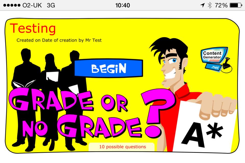 contentgen's tweet photo. HTML5 version of Grade or No Grade working natively in browser with no Flash.  Developing quiz for smaller screens http://t.co/Hb83GpkaT9