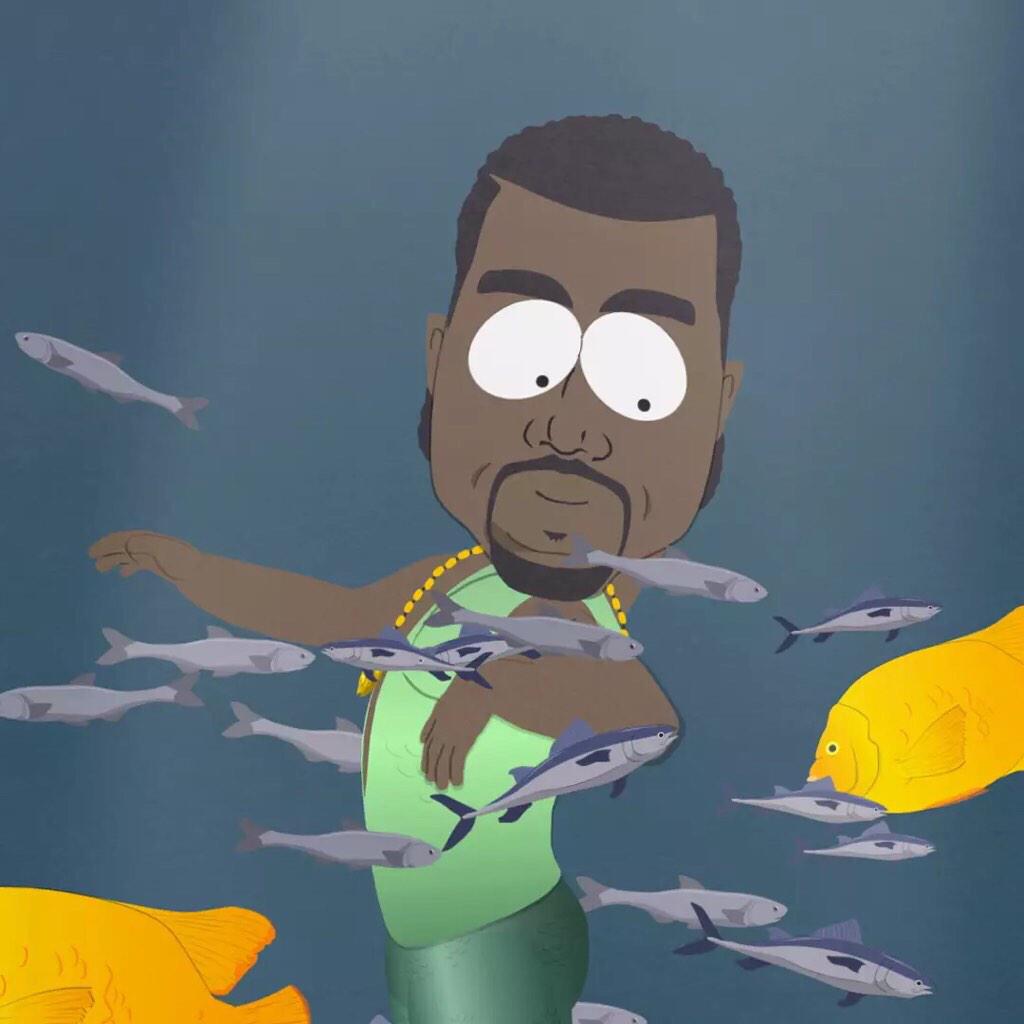Kanye west appears on south park as a recovering gay fish