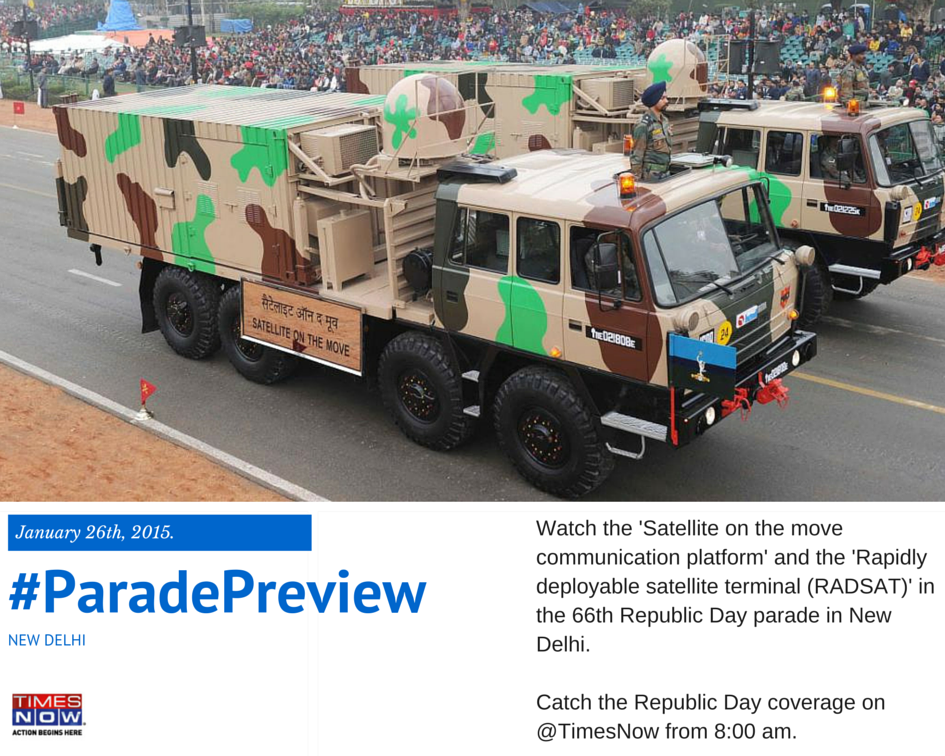 TimesNow's tweet photo. Watch Mobile Autonomous Launcher of BRAHMOS missile system at R-Day parade. Tune in from 8 AM #ParadePreview http://t.co/KuZRnxLVbl