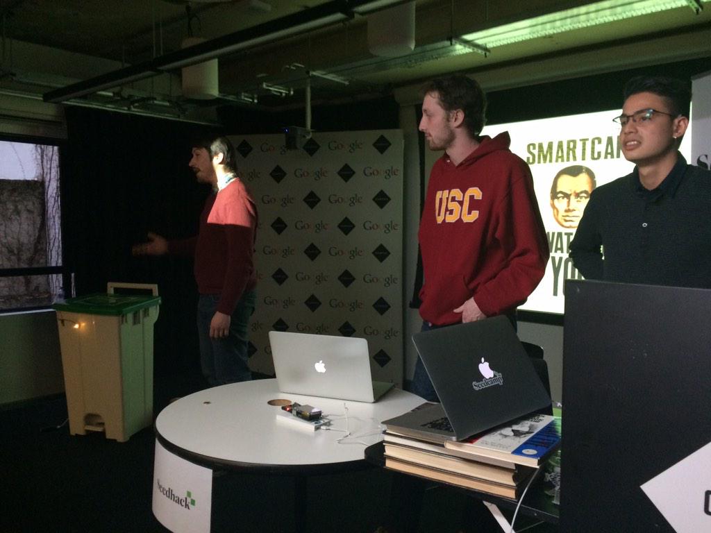 sc_seedhack's tweet photo. Careful how you throw your trash, cause Smartbin is watching you! No, really.. it does #seedhack http://t.co/OD4Kg14MTf