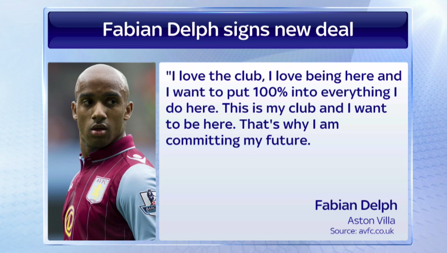 SkySportsNews's tweet photo. Fabian Delph has signed a new contract at #AVFC. Here is what he  has had to say #SSNHQ http://t.co/2cM89SbrXt