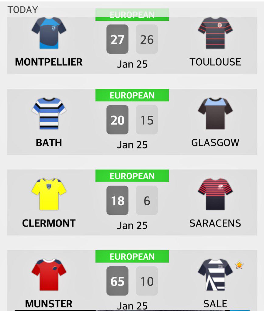 TheRugbyGeneral's tweet photo. Todays european results! Whats your thoughts on today? #TellTheGeneral http://t.co/mIc1slbst4